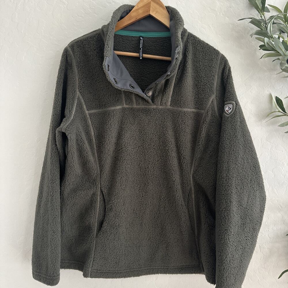 Kuhl Women’s Medium Fleece Green 1/4 Button Pullover Jacket Outdoor Neutral M